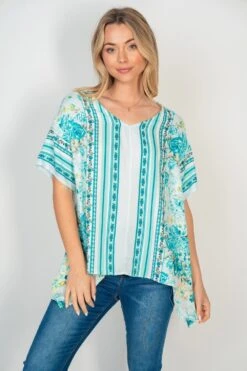 Floral Print Border Top | S-3X