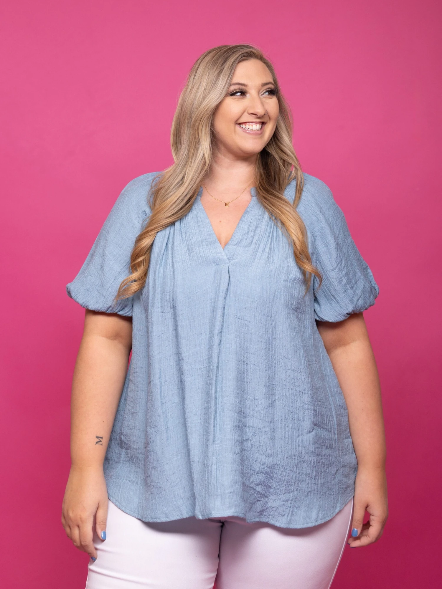 Scrunched Elastic V Neck Relaxed Shirt |S-L W/ Sku49950