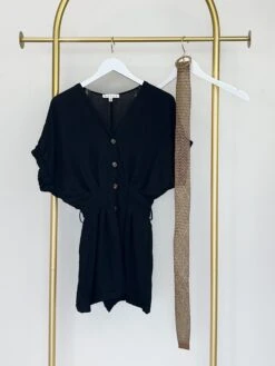 Button Front Belted V Neck Romper | S-L