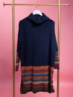 Printed Knit Long Sleeve Turtleneck Sweater Dress | S - L