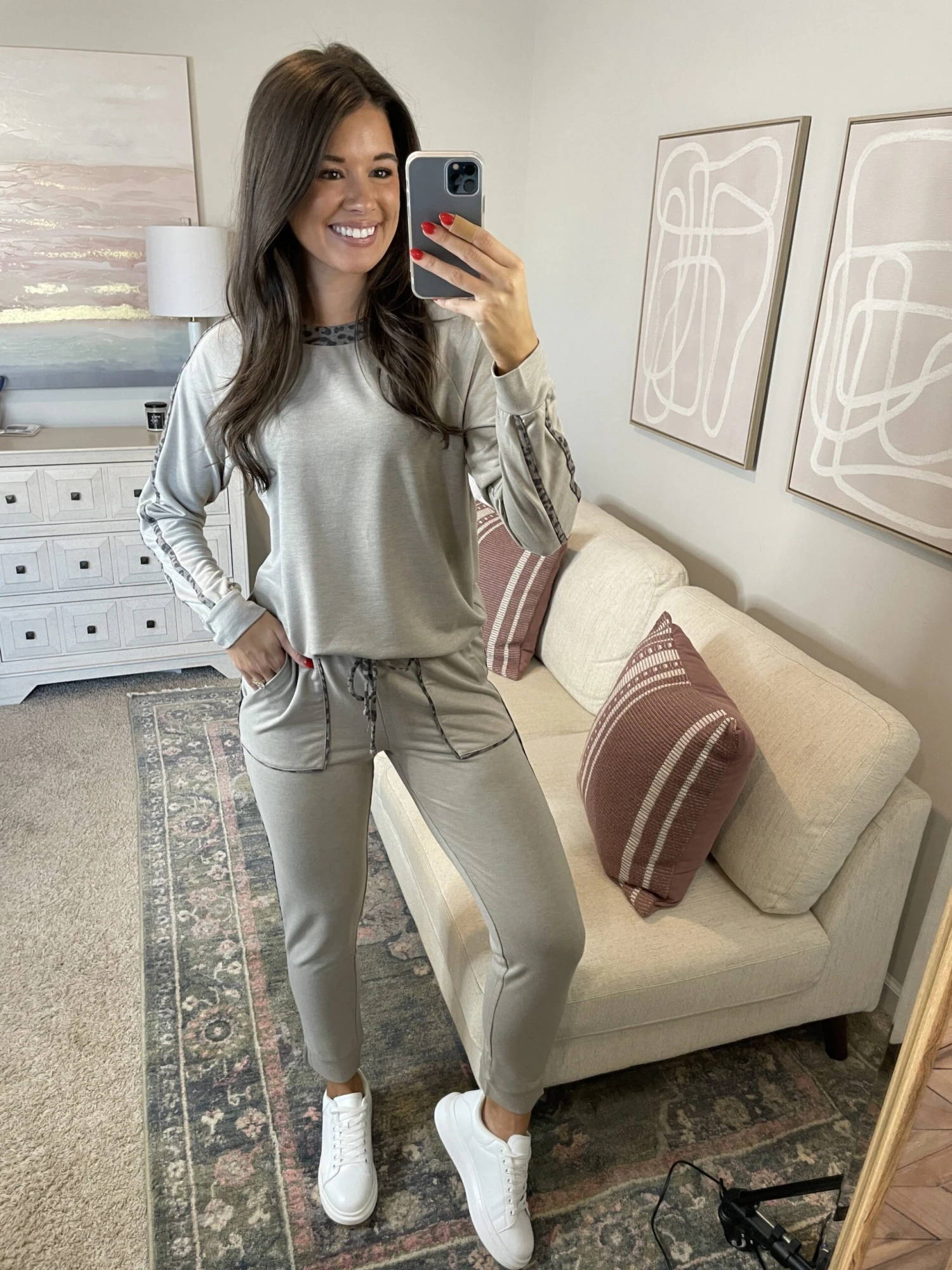 Leopard Trim Round Neck Lounge Pullover | S-L Set W/ Sku48789 - Image 6