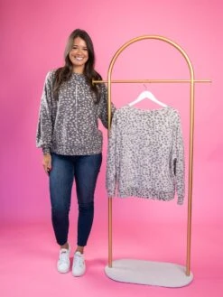 Animal Print Cozy Knit Loose Fit Long Sleeve Top | S - L