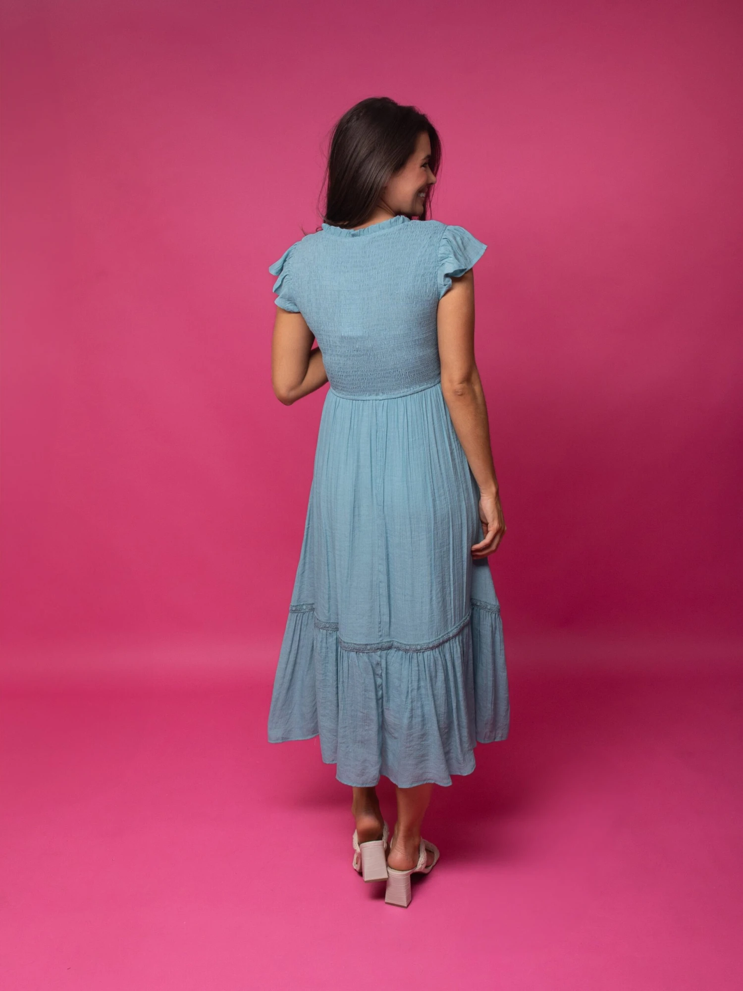 Scoop Neck Flutter Sleeve Smocked Midi Dress | S-L - Image 4