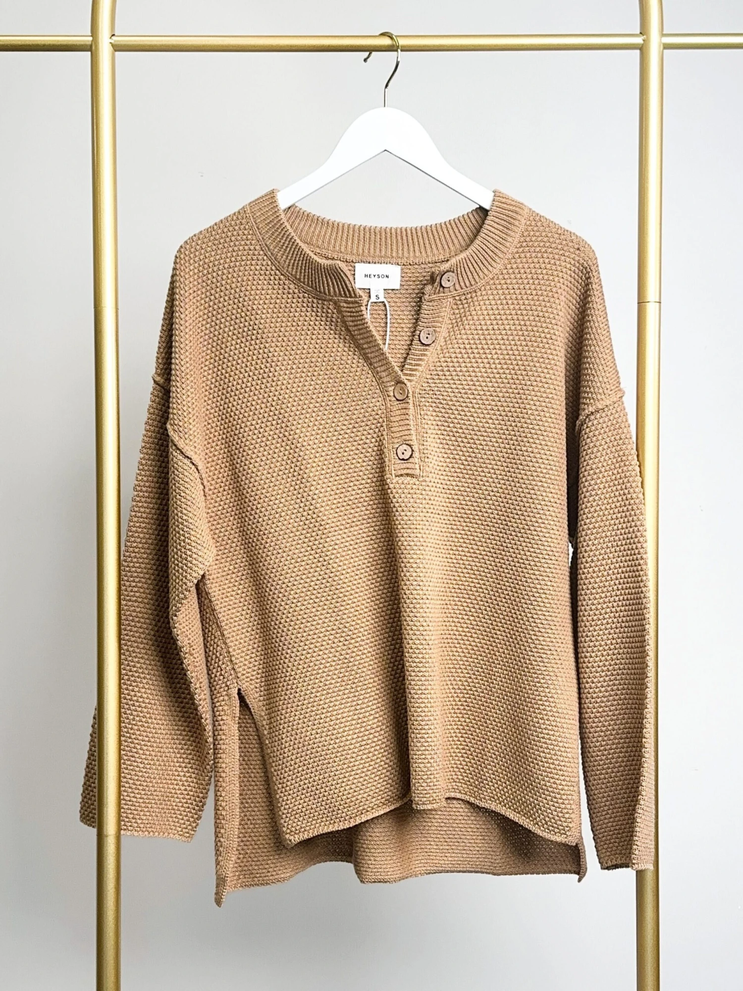 Oversized Henley Button Down Knit Sweater | S-3X SET W/ Sku47162