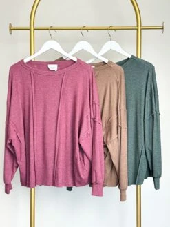 Raw Hem Long Sleeve Round Neck Oversized Tunic Top | S - 3X